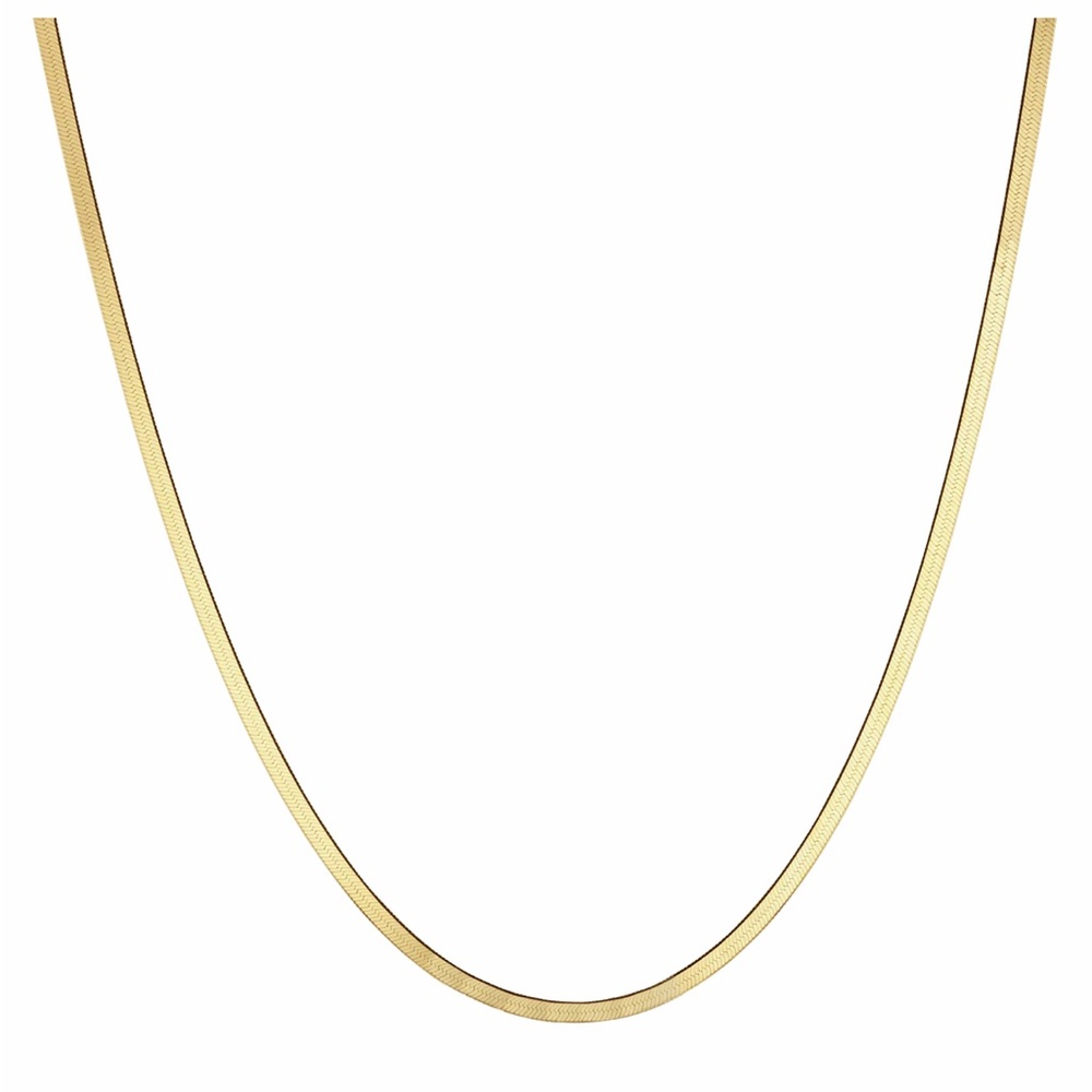 Babygold 14K Gold Thin Herringbone Necklace 3mm - Picture 2 of 9